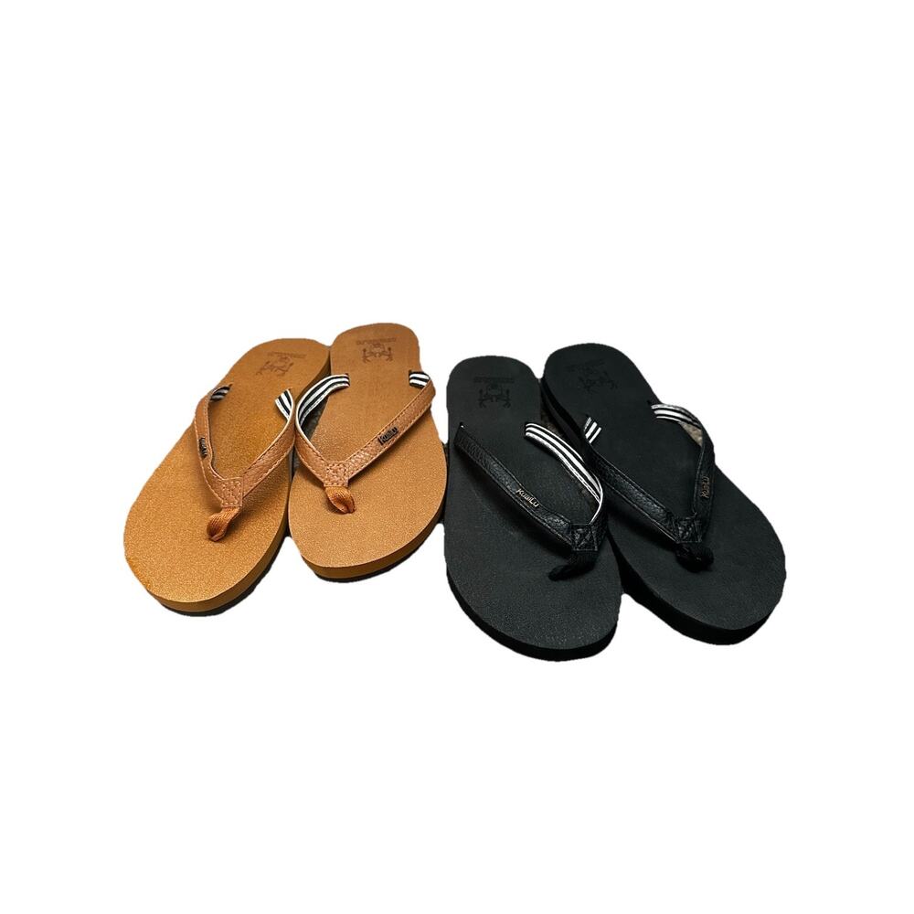 KuaiLu Womens Size 7 Brown Black Yoga Mat Arch Support Flip Flops Lot Of 2 Pairs